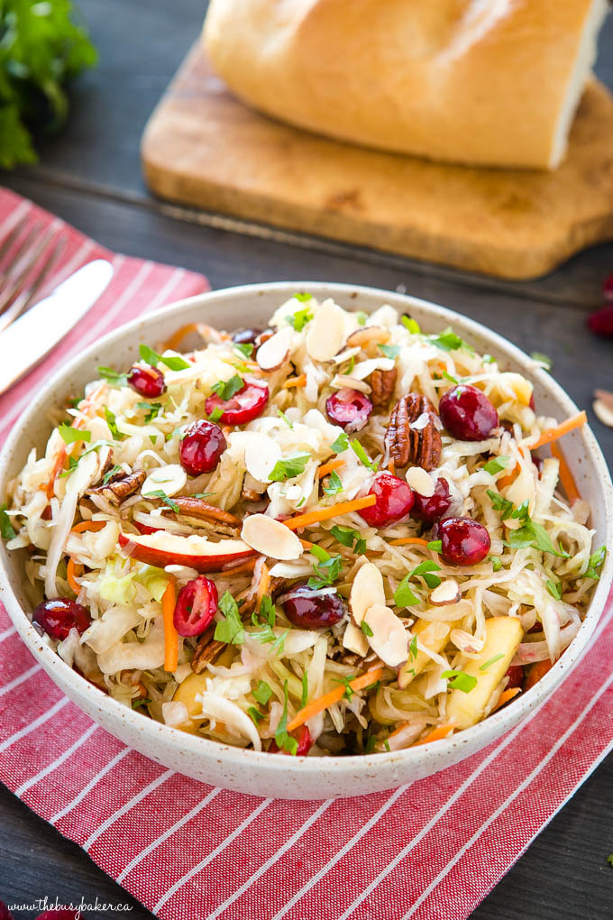 bowl of maple cranberry coleslaw