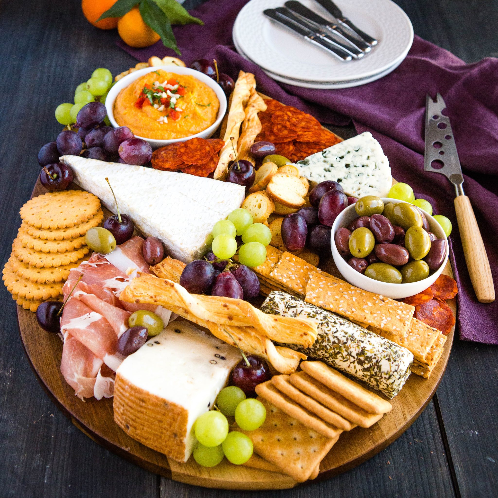 baguette meat and cheese platter