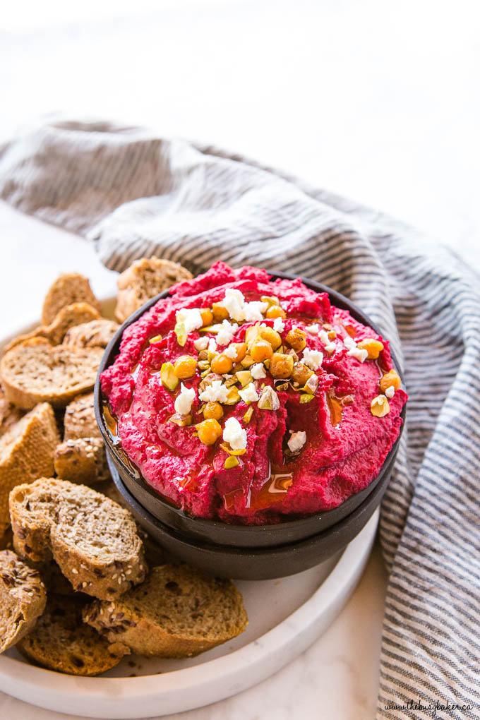 bowl of roasted beet hummus