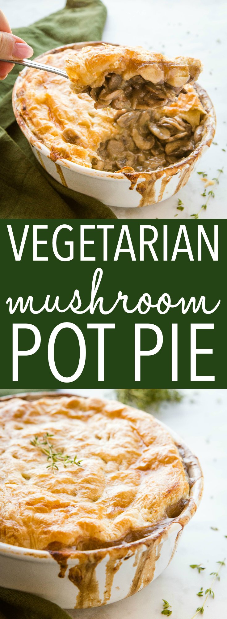 This Vegetarian Mushroom Pot Pie is the perfect vegetarian comfort food main dish featuring fresh mushrooms in a creamy gravy with garlic and thyme, topped with a tender pastry crust. Easy to make and delicious! Recipe from thebusybaker.ca! #mushrooms #vegetarian #plantbased #easytomake #recipe #comfortfood #maindish #holidays #winter #dinner via @busybakerblog