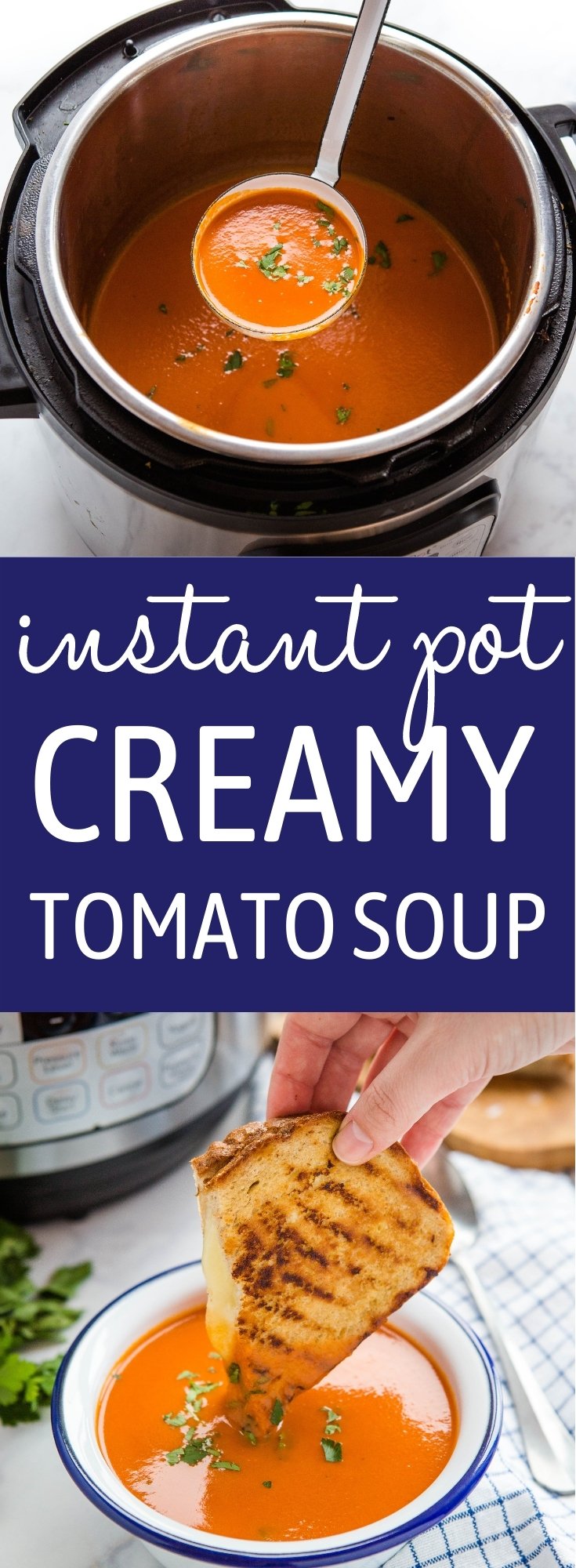 This Instant Pot Creamy Tomato Soup is the perfect easy soup recipe made with basic pantry ingredients! It's creamy, smooth and it's easy to make in 20 minutes! Recipe from thebusybaker.ca! #instantpottomatosoup #souprecipe #instantpot #homemadesoup #homemadetomatosoup #tomatosoup via @busybakerblog