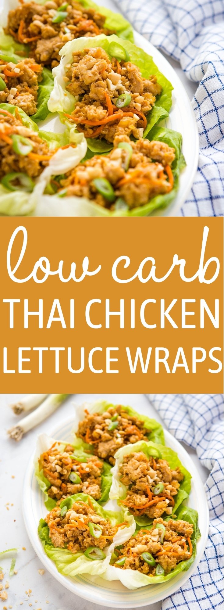 These Low Carb Thai Chicken Lettuce Wraps are the perfect healthy Keto or Low Carb meal idea! Packed with juicy chicken, savoury Thai flavours and veggies! Only 4 grams of carbs per serving! Recipe from thebusybaker.ca! #keto #lowcarb #healthy #health #dinner #mealidea #mealprep #mealplanning #fitness via @busybakerblog