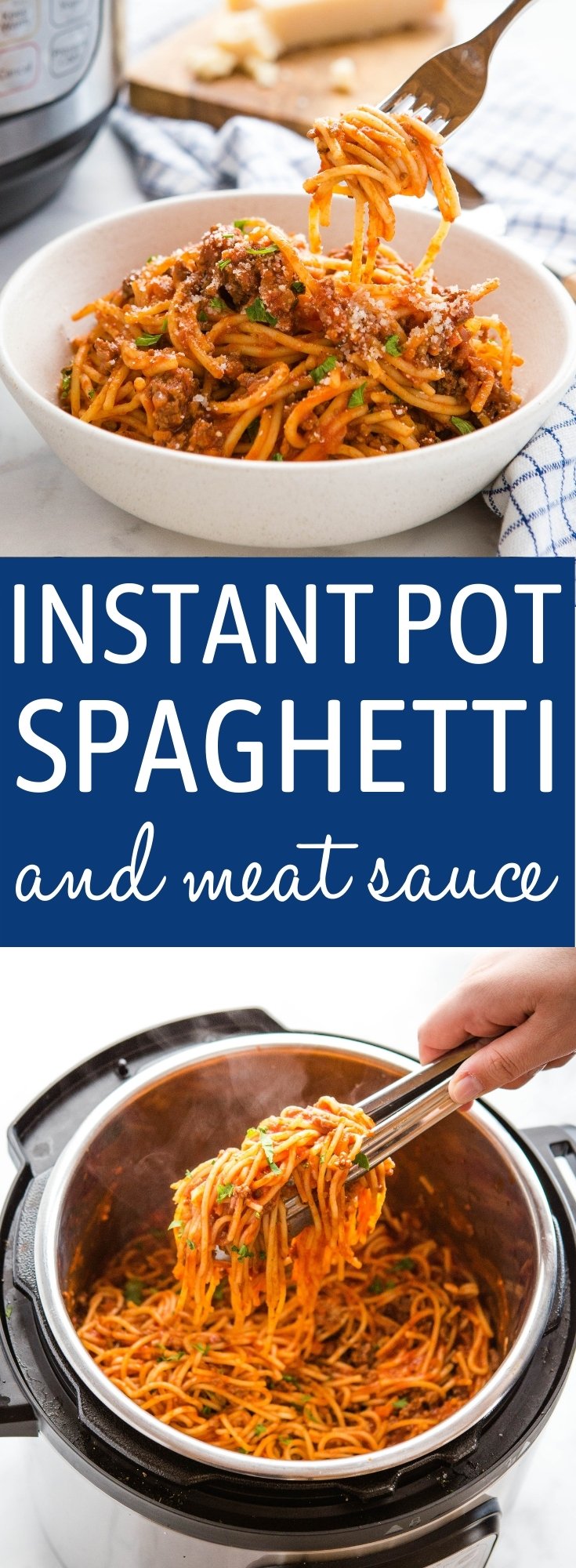 This Instant Pot Spaghetti and Meat Sauce is the perfect easy family meal ready in 40 minutes! Classic comfort food made fast and easy! Recipe from thebusybaker.ca! #spaghetti #instantpot #instantpotdinner #spaghettiandmeatsauce #italian #dinner #supper #familymeal #mealprep #mealplanning #mealidea #kidfriendly via @busybakerblog