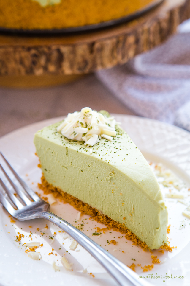 closeup image: matcha cheesecake