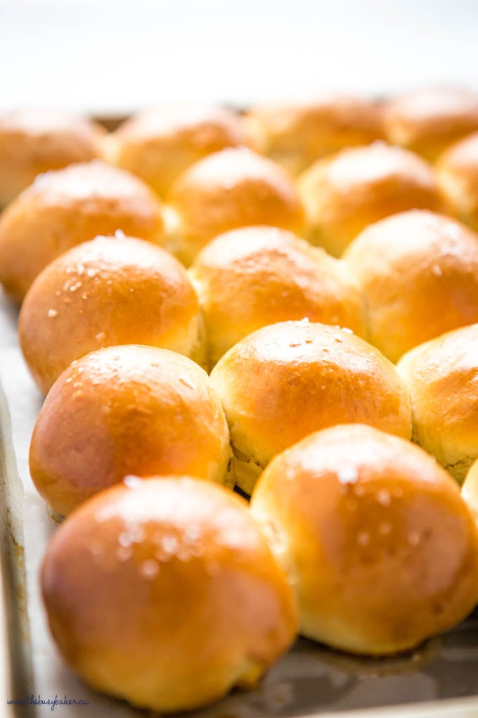 pan of golden brown dinner rolls