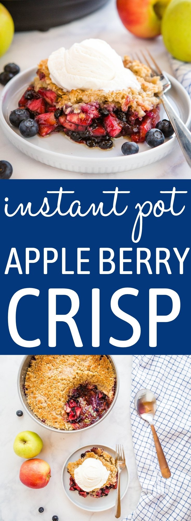 This Instant Pot Apple Crisp with Berries is the perfect simple dessert made with fresh apples, berries, and a few basic pantry ingredients - made quick and easy in the Instant Pot! Recipe from thebusybaker.ca! #applecrisp #berries #summer #dessert #easydessert #baking #InstantPot #instantpotbaking #pressurecooker #instantpotdessert #fruit #glutenfreedessert #glutenfree via @busybakerblog