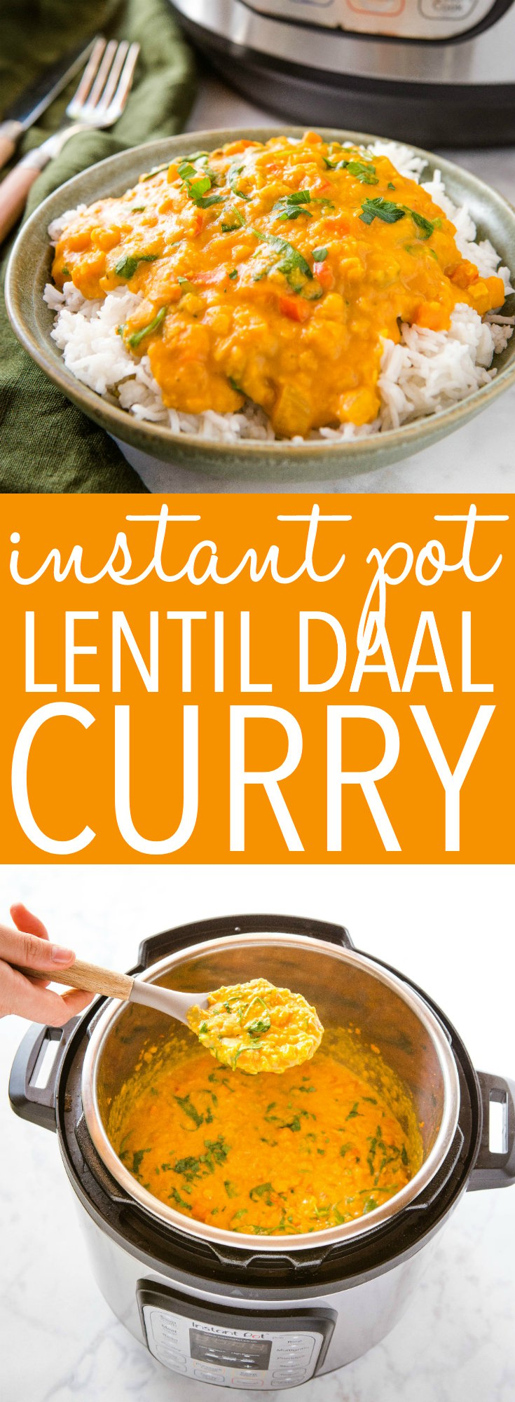 This Instant Pot Curry with Lentils is the perfect easy and healthy weeknight meal that can be made vegetarian, vegan and even dairy-free! Skip the Indian Restaurant takeout and make this delicious Instant Pot Curry with Lentils recipe at home in just minutes! Recipe from thebusybaker.ca! #curry #instantpotcurry #lentilcurry #vegancurry #weeknightmeal #easymeal #familymeal #plantbased #cheapmeals #instantpotdinner #instantpot via @busybakerblog