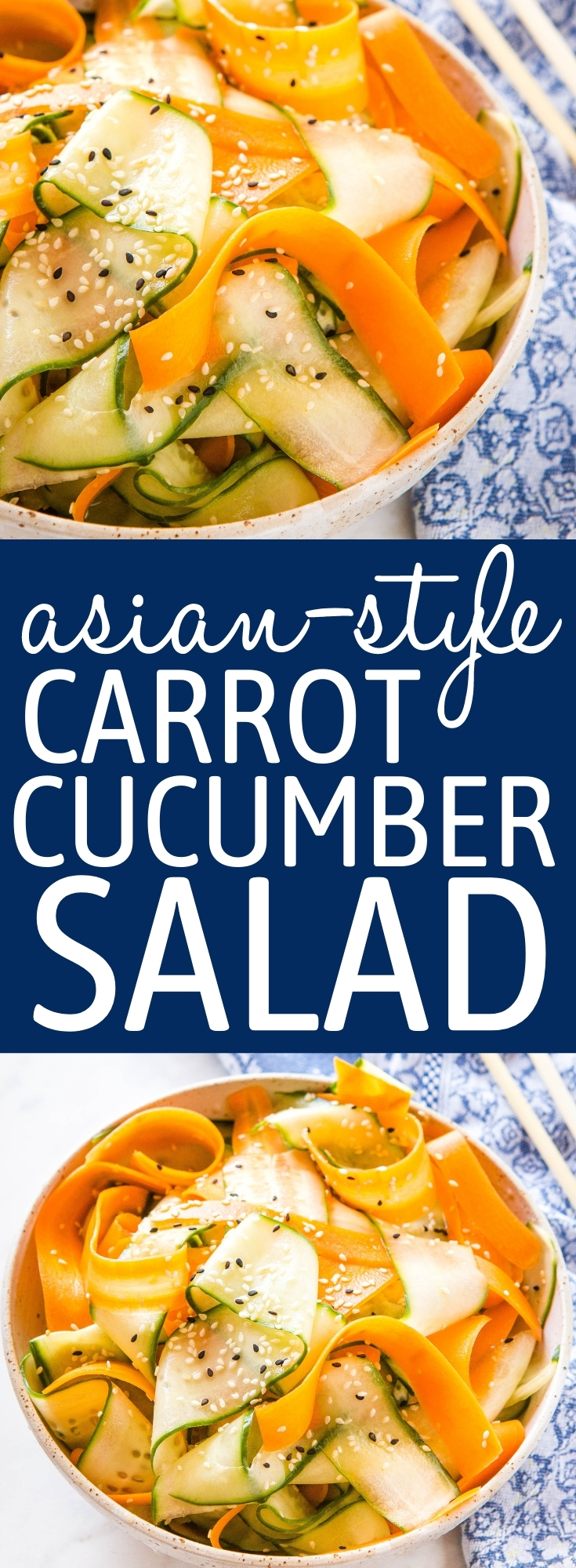 This Asian Cucumber Salad with Carrots is a fresh & healthy side dish made with veggies and an easy sesame dressing. Ready in 10 minutes and perfect for meal prep! Recipe from thebusybaker.ca! #asiancucumbersalad #carrotsalad #easysalad #mealprep #sidedish #healthy #vegan #vegetarian #plantbased #asian via @busybakerblog