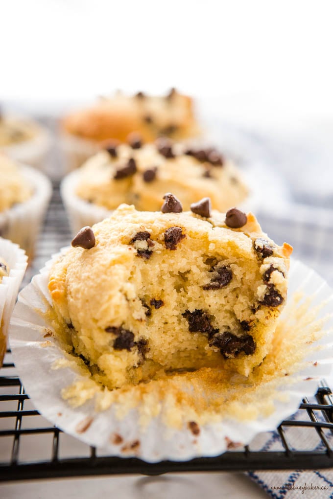 closeup image: keto chocolate chip muffin