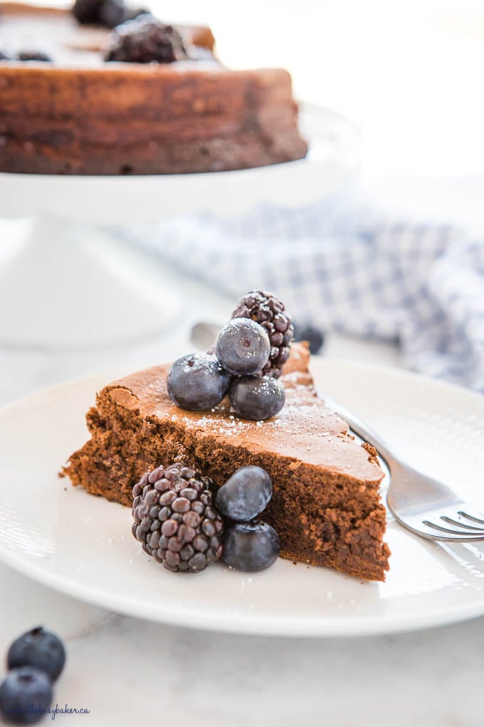 slice of keto flourless chocolate cake 