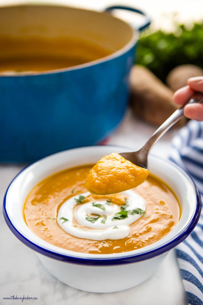 spoonful of sweet potato soup