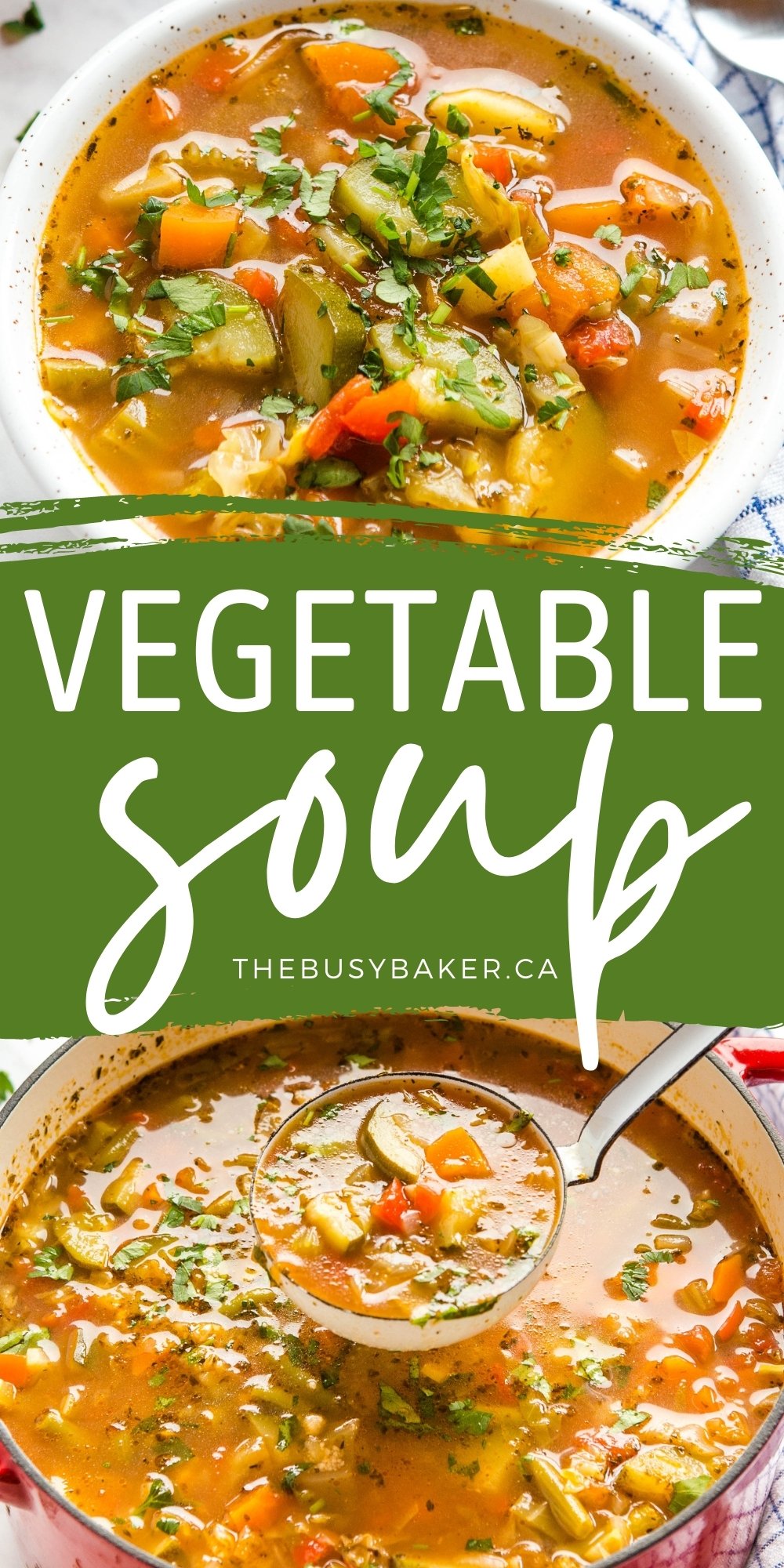 This Vegetable Soup is the perfect veggie-packed healthy meal! Made with fresh or frozen vegetables, vegan and plant-based, and only 80 calories per serving! Recipe from thebusybaker.ca! #vegetablesoup #vegan #vegetarian #soup #homemade #homesteading #fromscratch #health #healthy #onepot #lowcarb #keto via @busybakerblog