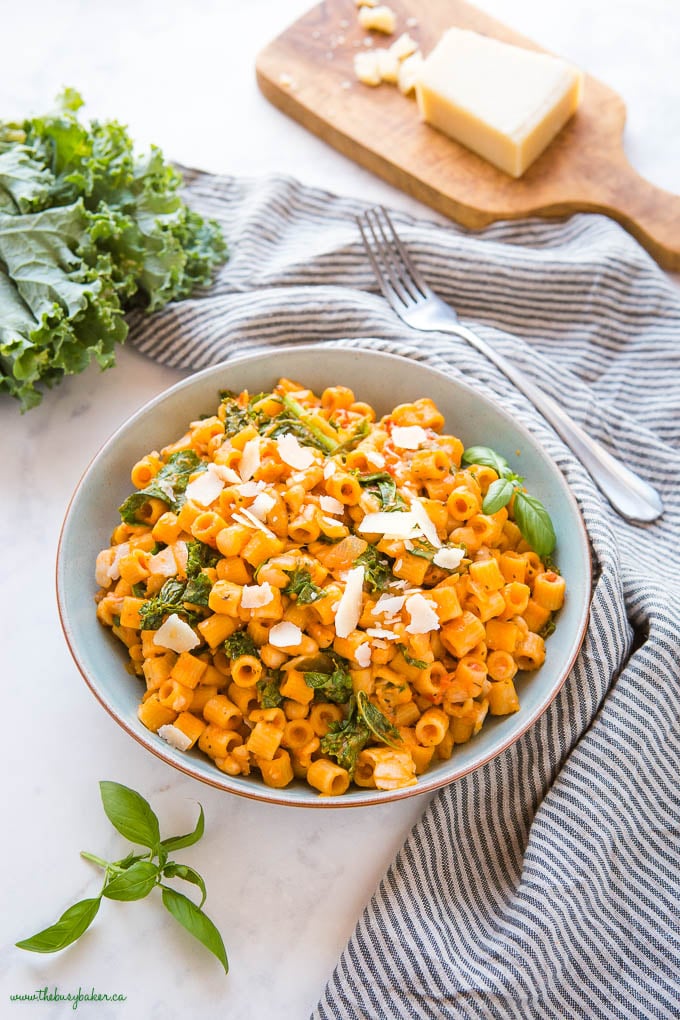 blue bowl with pasta e fagioli