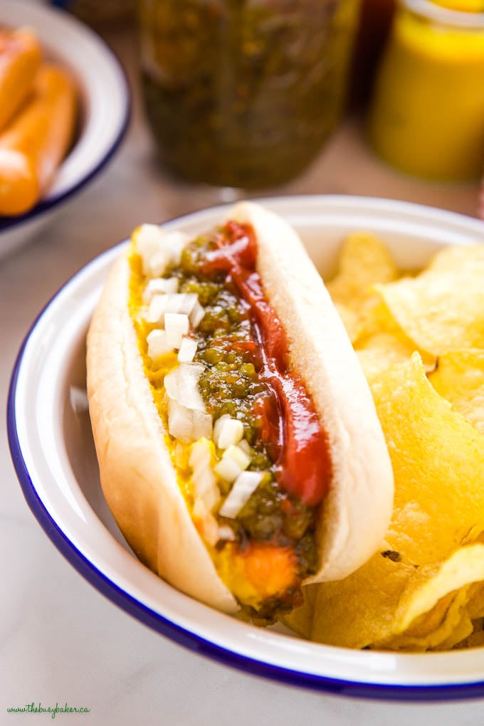 relish recipe on hot dog with ketchup