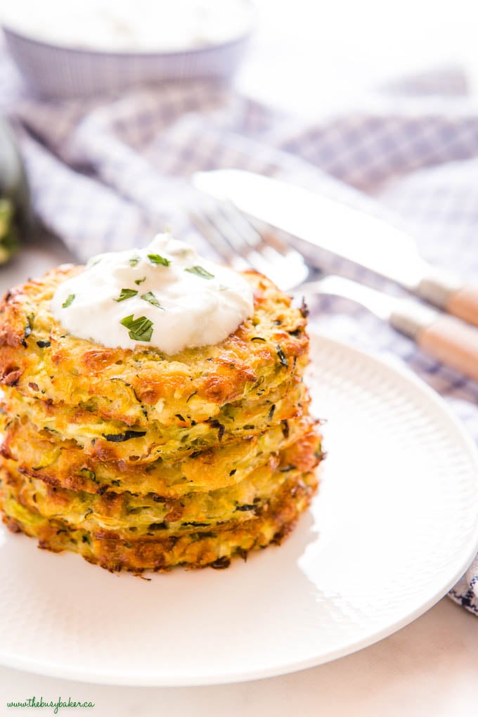 baked zucchini fritters with tzatziki sauce