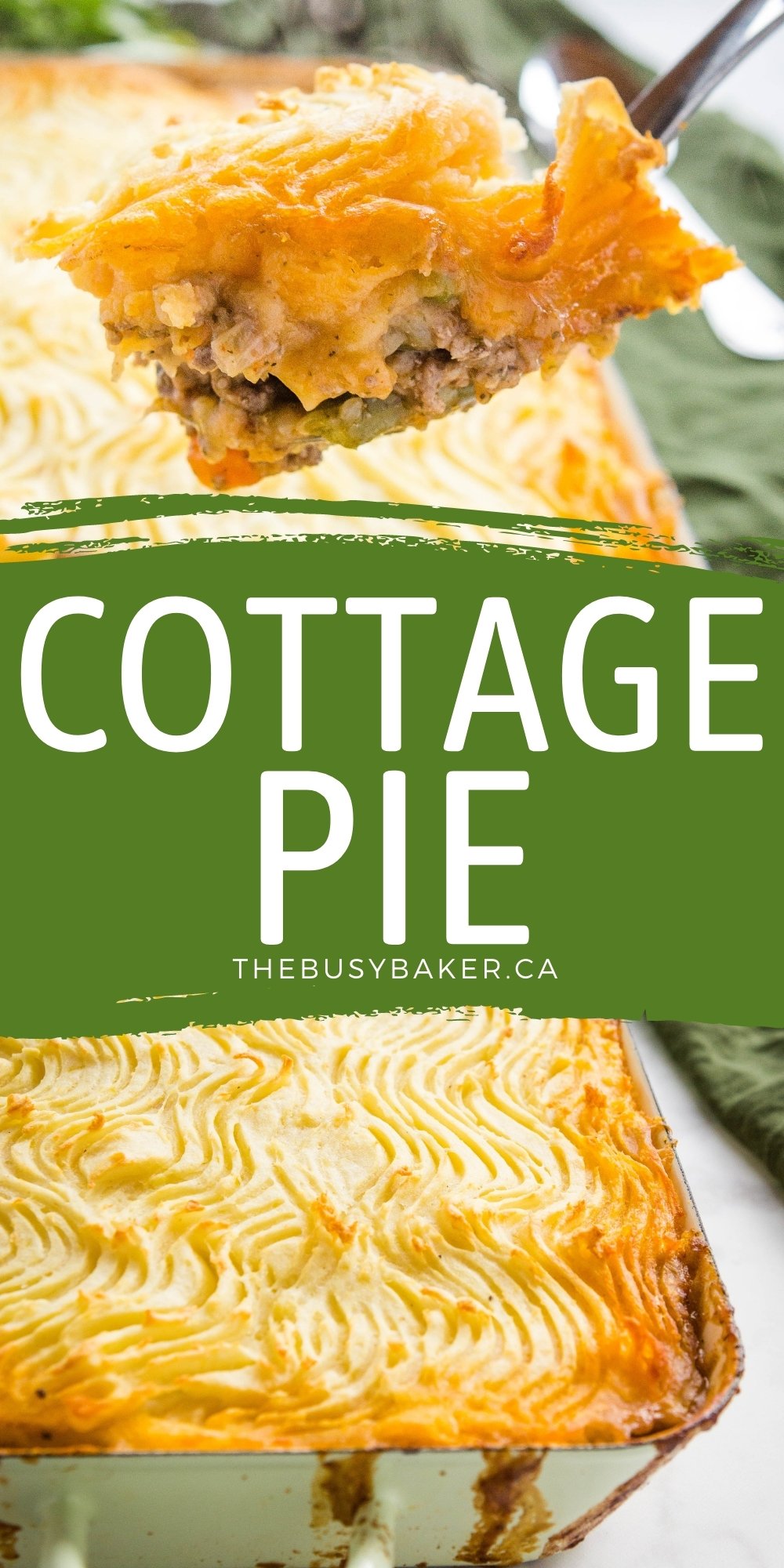 This Easy Homemade Cottage Pie is a classic comfort food recipe featuring juicy beef and veggies in a savoury gravy, and topped with crispy mashed potatoes! Easy to make and the perfect family meal! Recipe from thebusybaker.ca! #shepherdspie #cottagepie #british #comfortfood #dinner #mealidea #easydinner #easymeal #familymeal via @busybakerblog