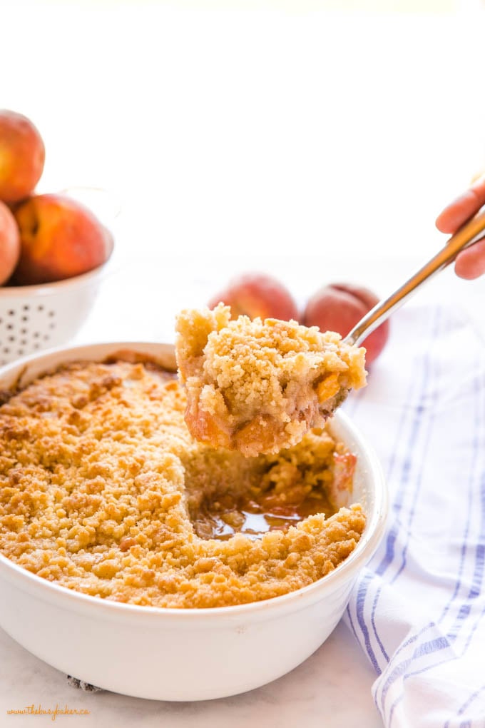 spoonful of fresh peach crumble