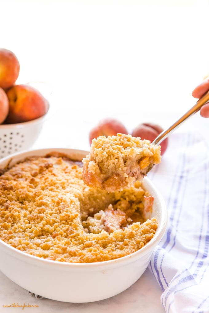 spoonful of fresh peach crumble