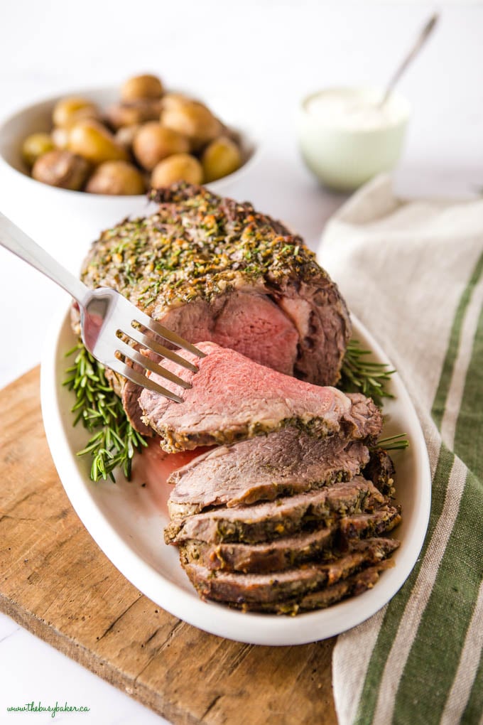 slice of boneless beef ribeye prime rib roast