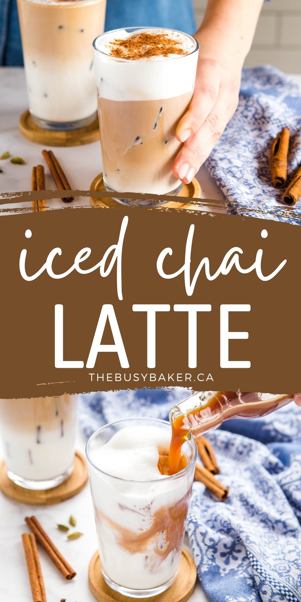 This Iced Chai Latte is the perfect refreshing tea latte. Simple chai tea, foamed milk & simple syrup - easy to make & delicious! Sugar-free and dairy-free option! Recipe from thebusybaker.ca! #icedchailatte #chailatte #tealatte #icedlatte #coffeeshop #starbucks #copycatrecipe #homemade via @busybakerblog