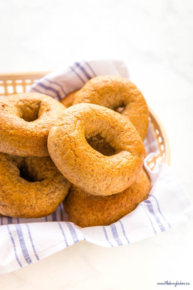 whole wheat bagels in basket