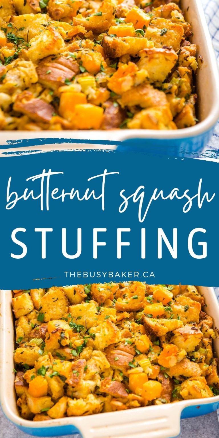 Butternut Squash Stuffing {Vegetarian} - The Busy Baker