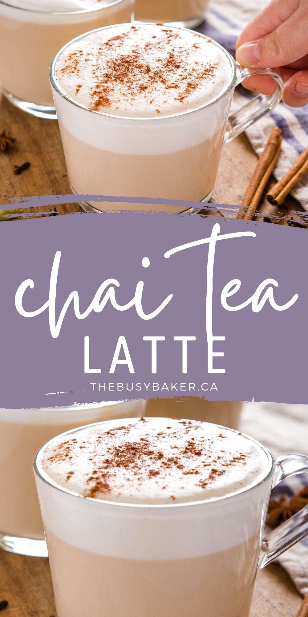 This Chai Tea Latte is the perfect classic chai coffee-shop drink that's easy to make with chai tea, honey or maple syrup, and simple foamed milk! Easy to make dairy-free and sugar-free! Recipe from thebusybaker.ca! #chaitealatte #chailatte #tealatte #coffeeshop #starbucks #homemade via @busybakerblog