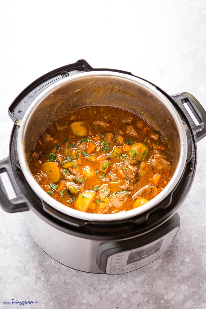 instant pot full of beef stew