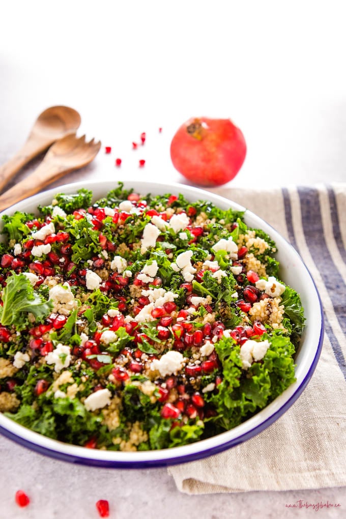 salad with kale, pomegranate, goat cheese and quinoa
