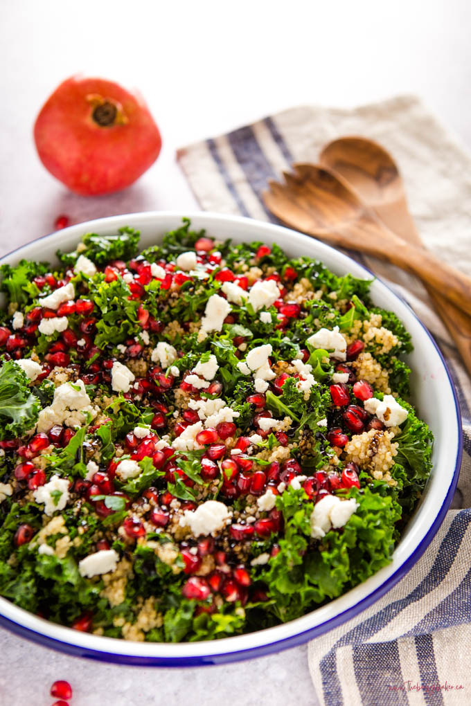 salad with kale, goat cheese, quinoa and pomegranate