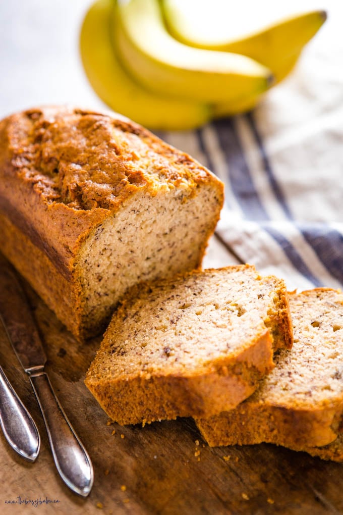 thick slices of vegan banana bread