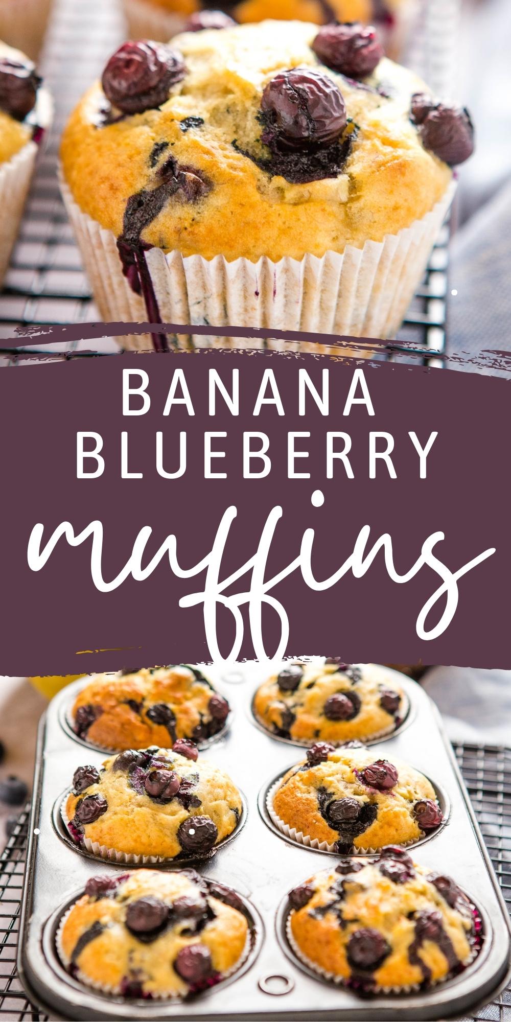 These Banana Blueberry Muffins are the perfect sweet treat for breakfast or brunch. Make this recipe for moist, tender muffins sweetened with banana and packed with fresh, juicy blueberries! Recipe from thebusybaker.ca! #bananablueberrymuffins #banana #blueberry #muffins #baking #homemademuffins #bananamuffins #blueberrymuffins via @busybakerblog