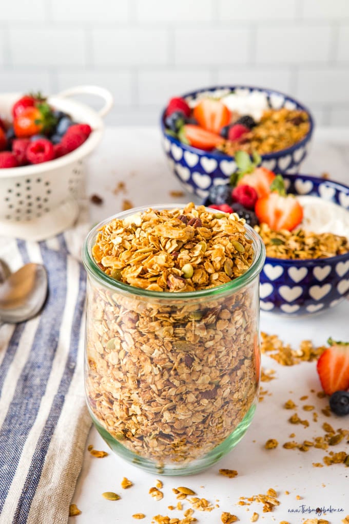 glass jar of homemade granola