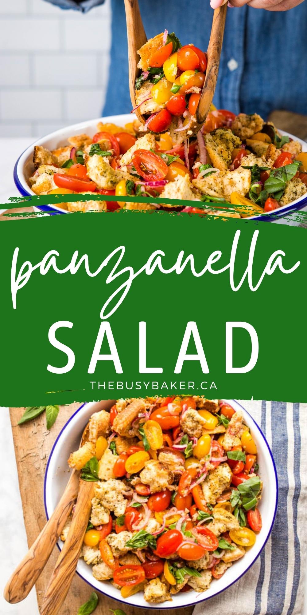 This Panzanella Salad is the perfect fresh, flavourful and filling salad made in the classic Italian way - with toasted bread, juicy tomatoes, and fresh herbs! Recipe from thebusybaker.ca! #panzanellasalad #italian #breadsalad #salad #healthy #vegetarian #vegan #lunch via @busybakerblog