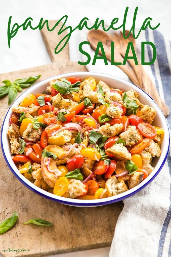 This Panzanella Salad is the perfect fresh, flavourful and filling salad made in the classic Italian way - with toasted bread, juicy tomatoes, and fresh herbs! Recipe from thebusybaker.ca! #panzanellasalad #italian #breadsalad #salad #healthy #vegetarian #vegan #lunch via @busybakerblog