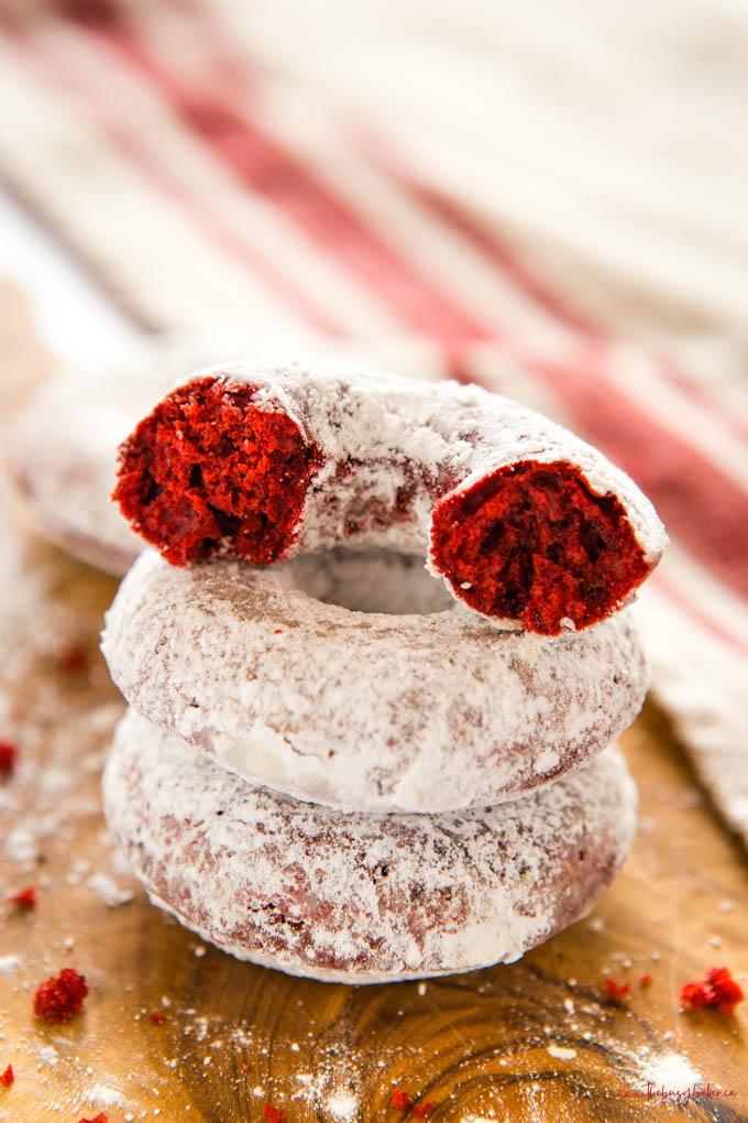 closeup image: red velvet donut