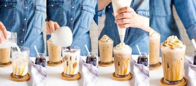 how to make an iced caramel latte collage