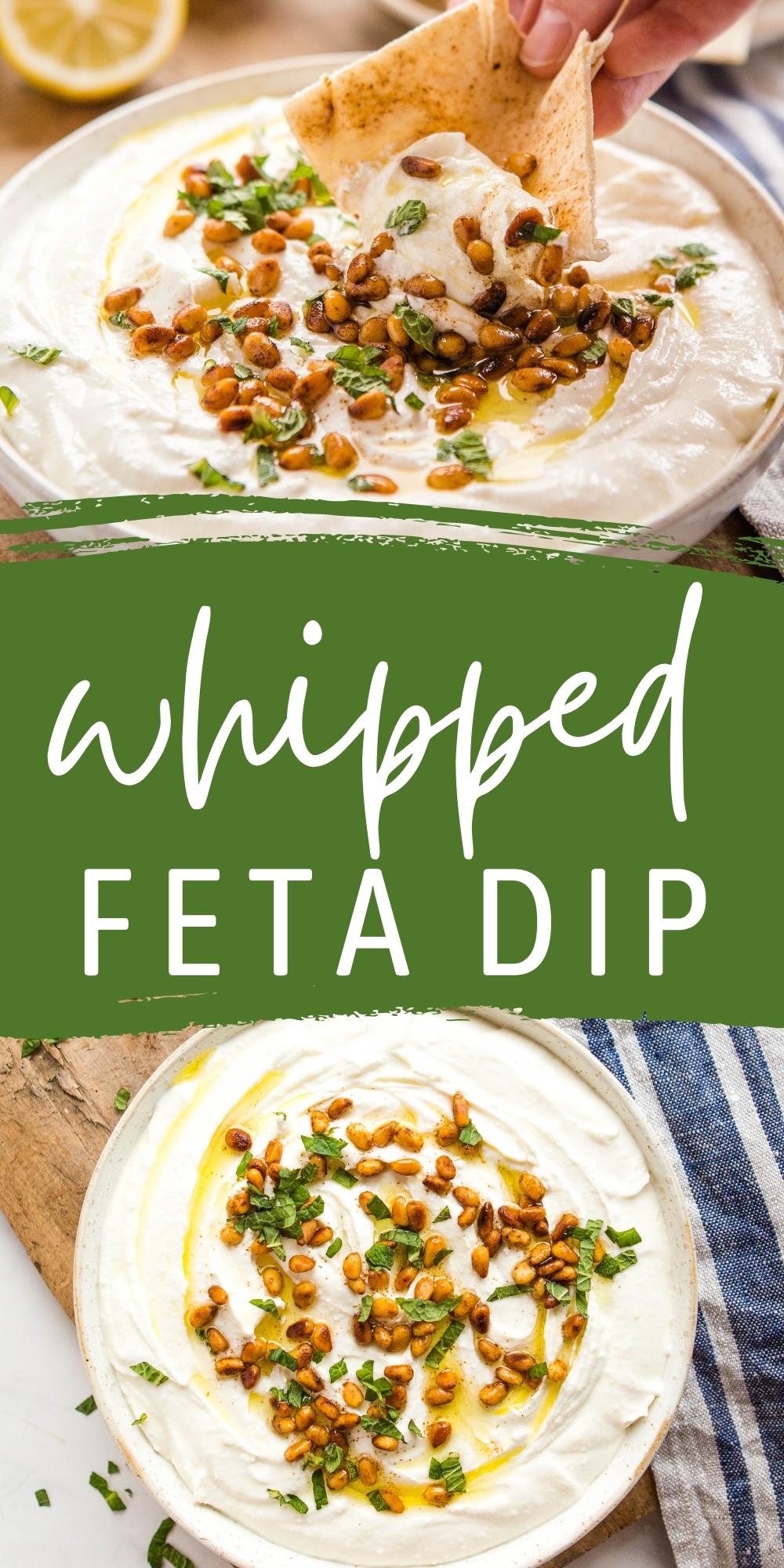 This Whipped Feta Dip is the perfect ultra rich & creamy appetizer for all your Mediterranean meals. Made with feta and Greek yogurt, and easy to serve with pitas or veggies for dipping! Recipe from thebusybaker.ca! #whippedfetadip #fetadip #mediterranean #greek #appetizer #easyappetizer #lowcarb #cheese via @busybakerblog