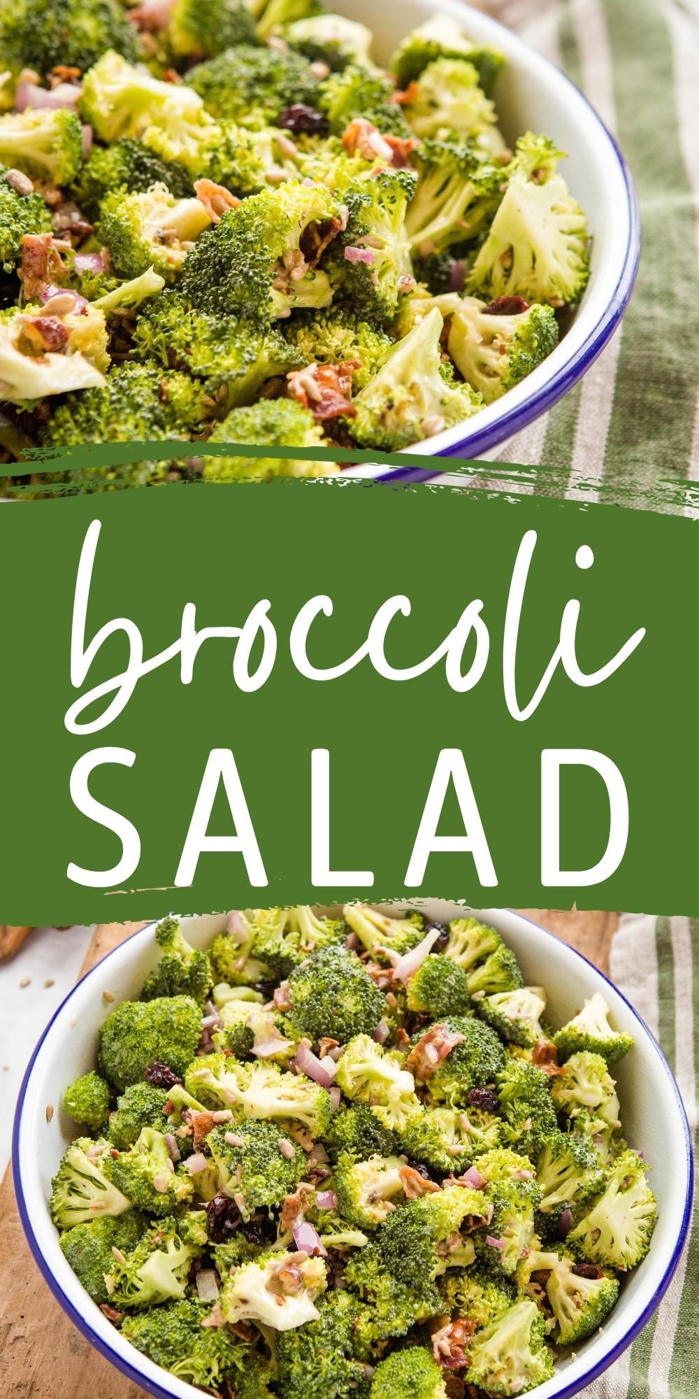This Crunchy Broccoli Salad is a classic summer side dish made with fresh broccoli, bacon, sweet onion, and a creamy dressing! So easy and perfect for summer potlucks and barbecues! Recipe from thebusybaker.ca! #crunchbroccolisalad #broccolisalad #potluckrecipe #summersalad #salad #veggies #healthy #barbecue via @busybakerblog