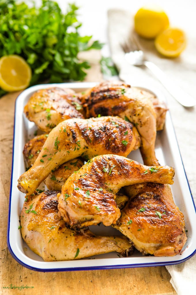 grilled chicken legs on platter