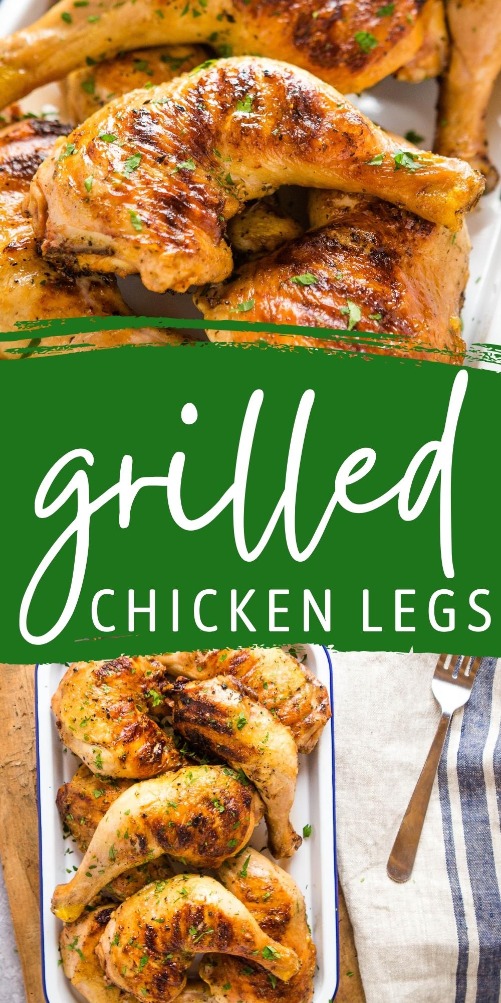 These Grilled Chicken Legs are a super easy summer main dish on the barbecue or indoor grill! Tender and juicy, with a simple marinade! Recipe from thebusybaker.ca! #grilledchicken #chickenlegs #grilling #barbecue #bbq #healthy #summer #mealidea #maindish via @busybakerblog