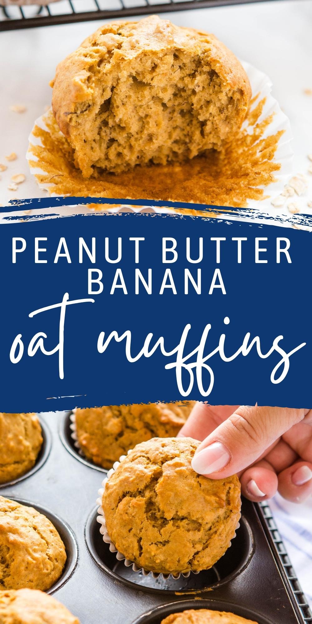 These Peanut Butter Banana Muffins are packed with whole grain oats, healthy fats and protein, making them a delicious and kid-friendly after-school snack for the whole family! Recipe from thebusybaker.ca! #peanutbutterbanana #oatmuffins #afterschool #picnic #snack #kids #kidfriendly #recipesforkids #lunch #healthy #protein via @busybakerblog