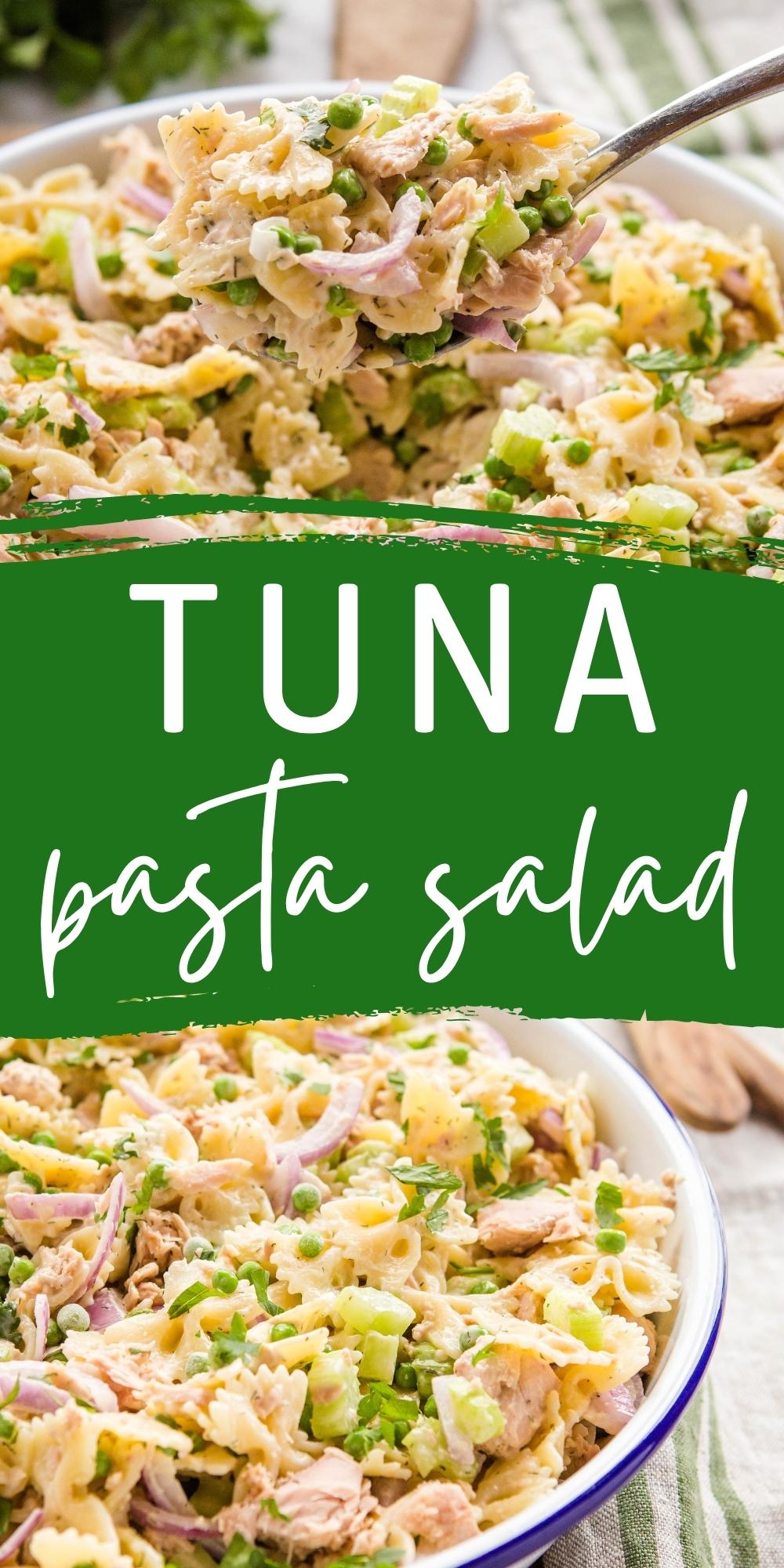 This Tuna Pasta Salad is the perfect pasta salad for summer! Hearty and filling and easy to make with canned tuna, veggies, and a simple creamy dressing! Recipe from thebusybaker.ca! #tunapastasalad #pastasalad #summer #summersalad #easyrecipe #simple #homemade #barbecue #potluck #tunarecipe via @busybakerblog