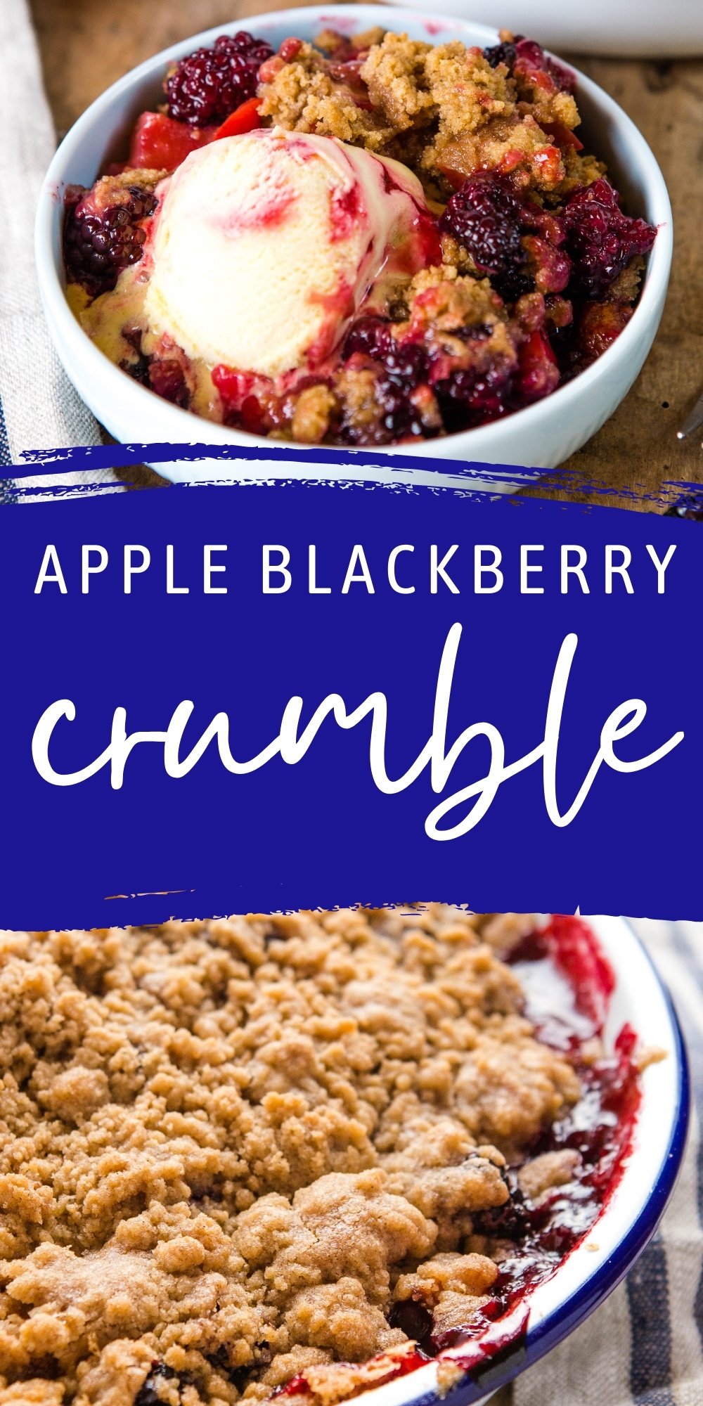 This Apple and Blackberry Crumble is the perfect easy summer dessert baked to perfection with fresh apples and blackberries, topped with a sweet crumble topping! Recipe from thebusybaker.ca! #appleandblackberrycrumble #summerdessert #appleblackberry #fruitcrumble #topping #harvest via @busybakerblog