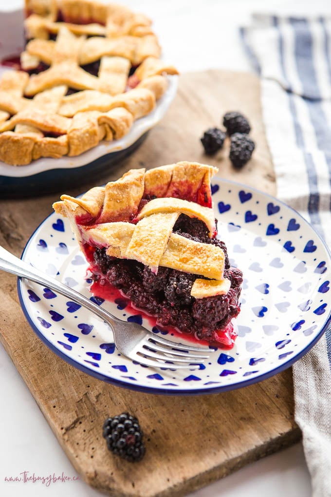 slice of pie made with fresh blackberries