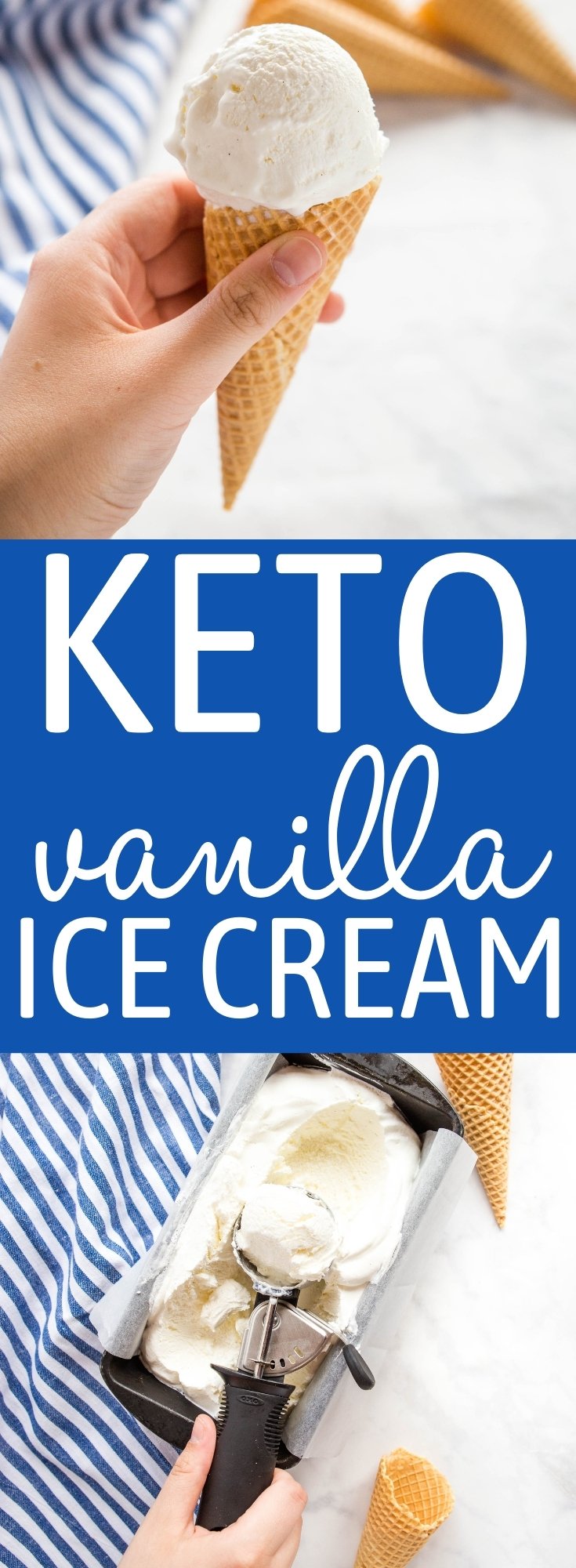 This Keto Ice Cream is flavoured with vanilla and it's the perfect homemade ice cream that's low in carbs, creamy, smooth and delicious! Recipe from thebusybaker.ca! #ketoicecream #keto #lowcarbicecream #healthy #nosugar #healthydessert via @busybakerblog