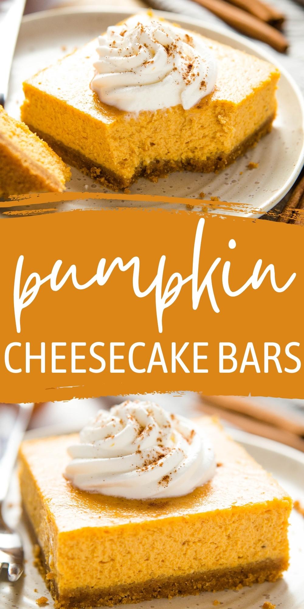 These Pumpkin Cheesecake Bars are the perfect easy-to-make fall dessert - ultra creamy and packed with pumpkin spice flavours! Recipe from thebusybaker.ca! #pumpkincheesecakebars #pumpkinrecipe #pumpkin #fallcheesecake #fallbaking #fall #pumpkincheesecake #pumpkinspice via @busybakerblog