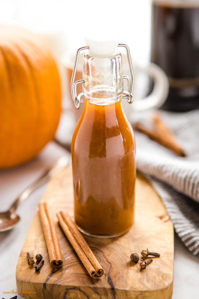 glass bottle of pumpkin syrup