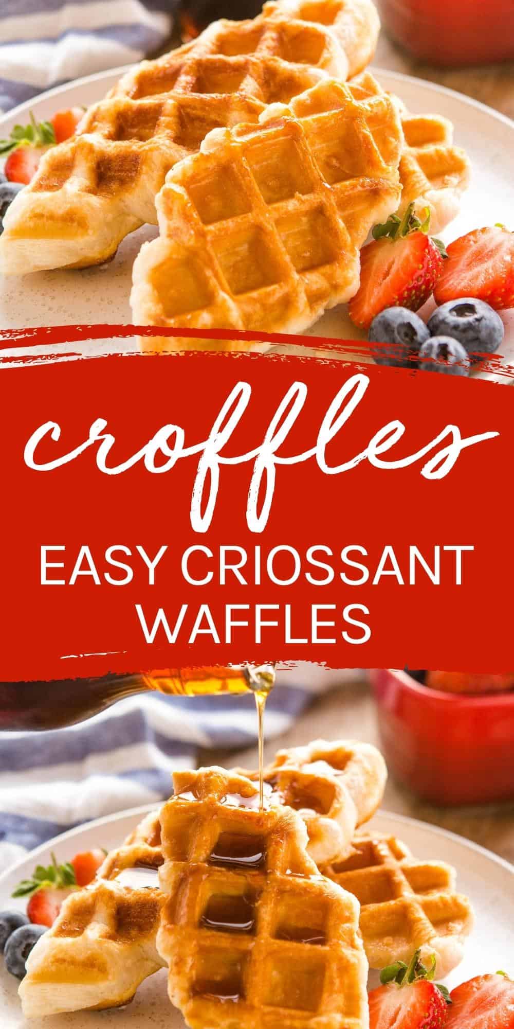 These easy Croffles are the perfect simply indulgent breakfast or dessert. Make them with frozen puff pastry dough or frozen unbaked croissants and serve with your favourite sweet or savory toppings! Recipe from thebusybaker.ca! #croffles #criossantwaffles #breakfast #brunch #holidaybreakfast #holiday #easybreakfast #waffles via @busybakerblog