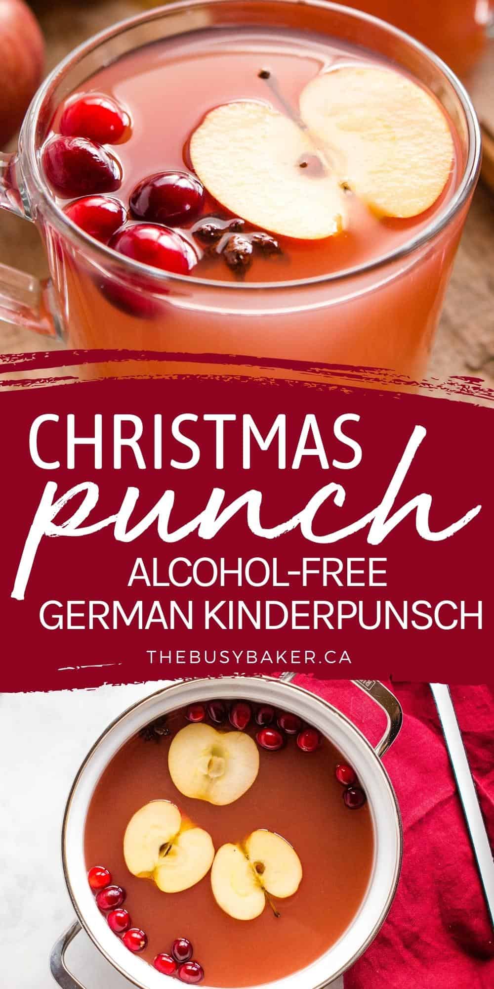 This Kinderpunsch recipe is the perfect German-style non-alcoholic punch recipe for the holiday season made with fruit tea, juice and all the Christmas spices. Perfect for kids! Recipe from thebusybaker.ca! #kinderpunsch #holidaypunch #kidspunch #drinkforkids #childfriendly #holiday #christmas #kidschristmas #christmasrecipe via @busybakerblog